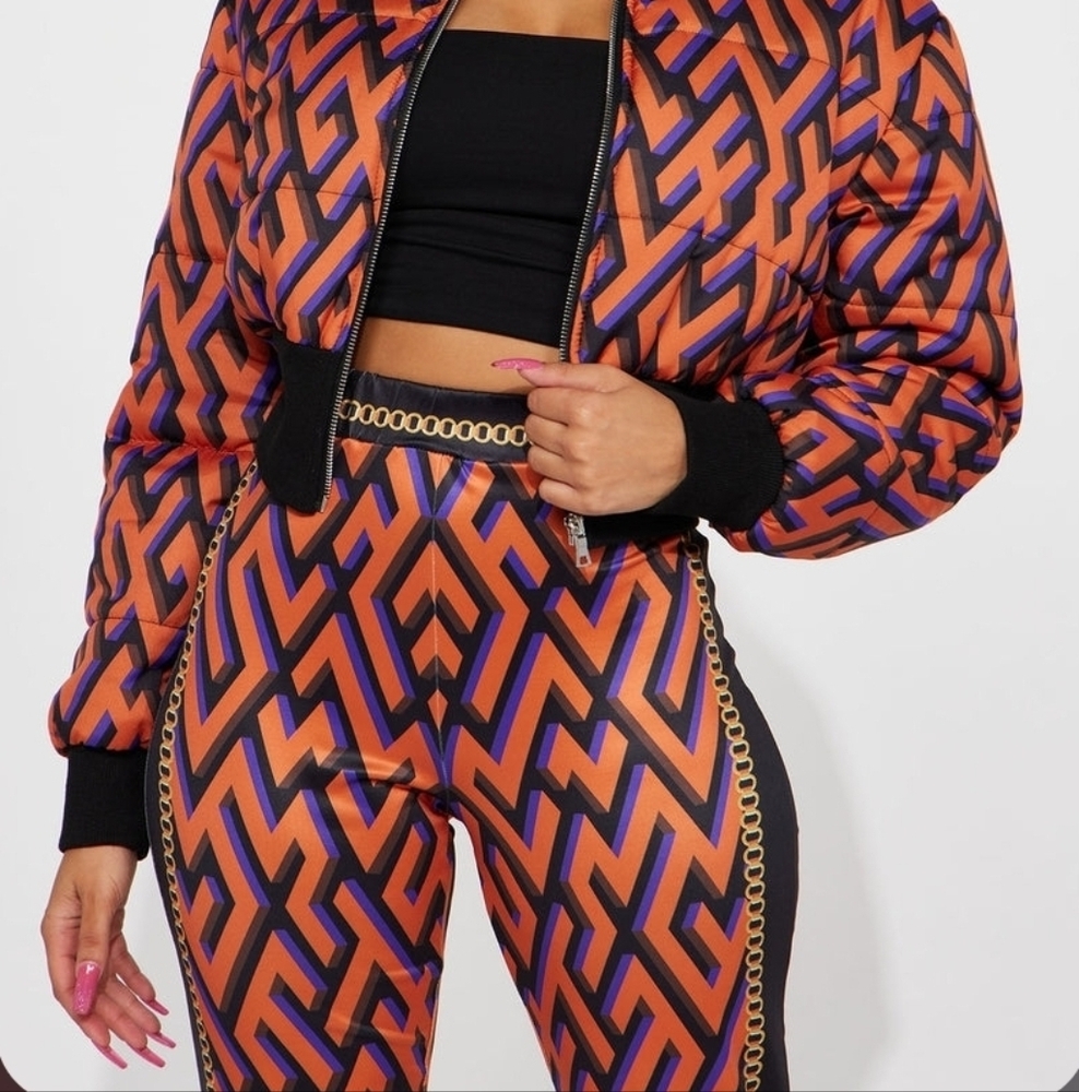 Geometric Patterned Jacket - Orange And Purple - image 2